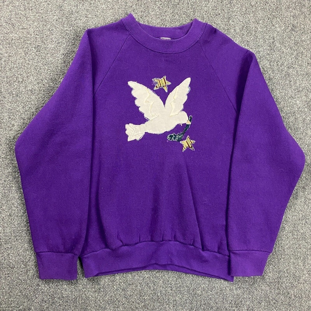 Vintage‎ Fruit of The Loom Sweatshirt Womens Medium Purple Bird Embroidered USA